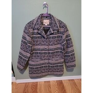 Vintage Woolrich Wool Long Coat  Southwestern Aztec Print Sage Women's Large